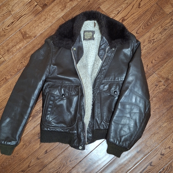 Dark Brown Vintage 50s-60s Bomber Genuine Leather Jacket - Picture 1 of 4